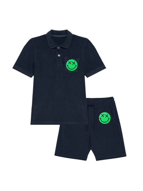 Boy Badstof Set Smiley Neon Green Velvet | NOTE: Levertijd 5-7 werkdagen